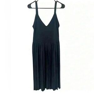 Zara Spaghetti Strap Pleated Fit and Flare Dress Black